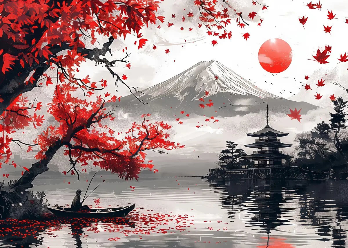Poster Japon Couleurs Traditionnelles Mont Fuji