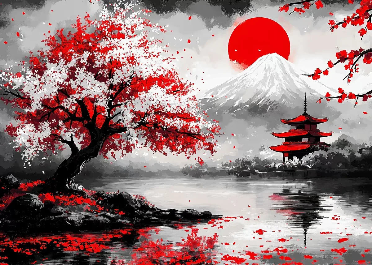 Poster Japon Couleurs Traditionnelles Mont Fuji 2