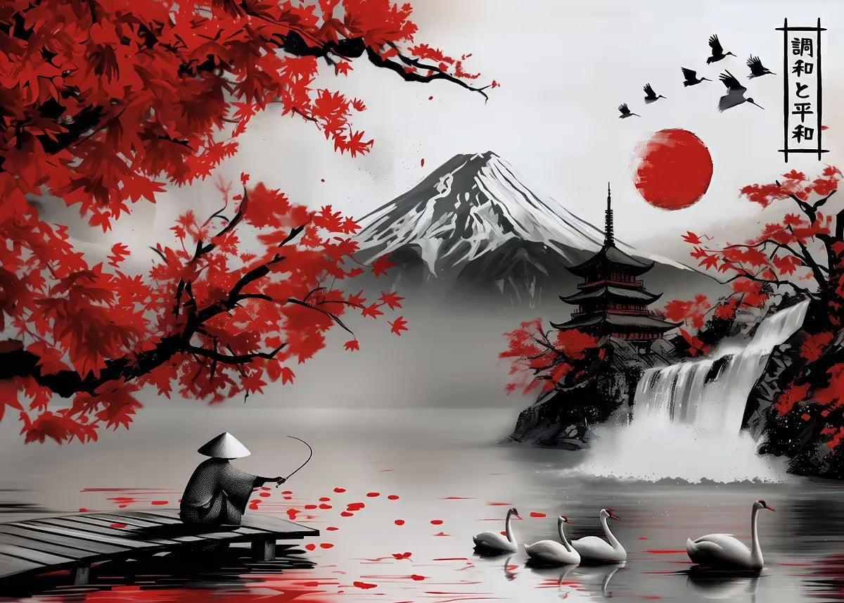 Poster Japon Couleurs Traditionnelles Mont Fuji 4