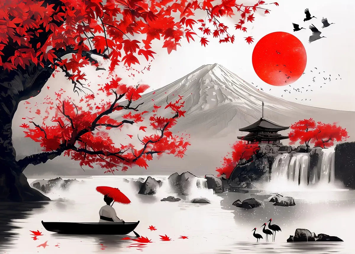 Poster Japon Couleurs Traditionnelles Mont Fuji doux