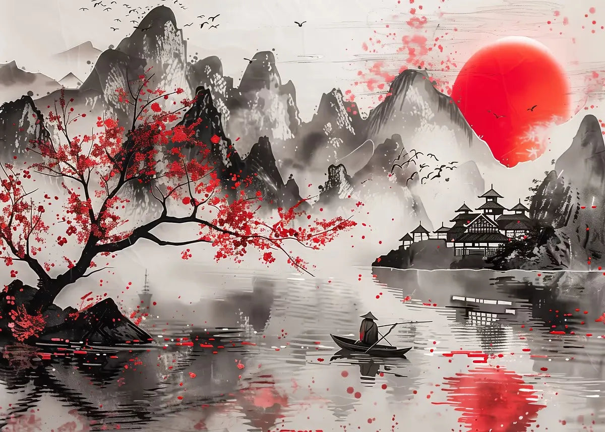 Poster Japon Couleurs Traditionnelles Montagne