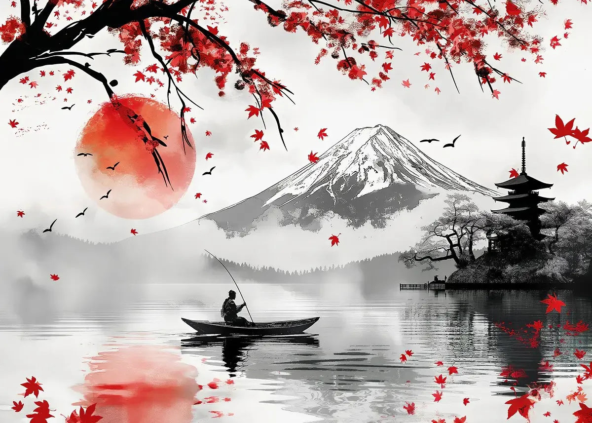 Poster Japon Couleurs Traditionnelles Pecheur