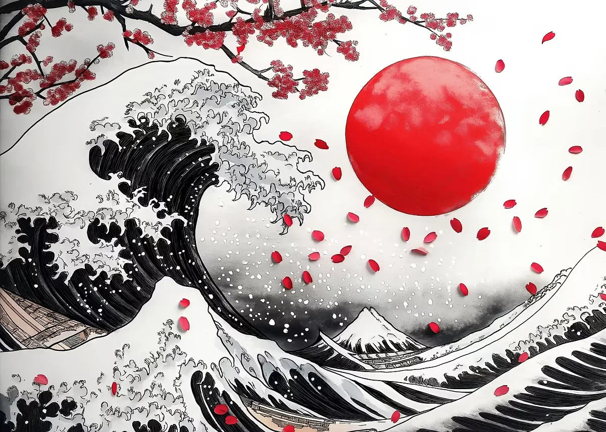 Poster Japon Couleurs Traditionnelles Vague