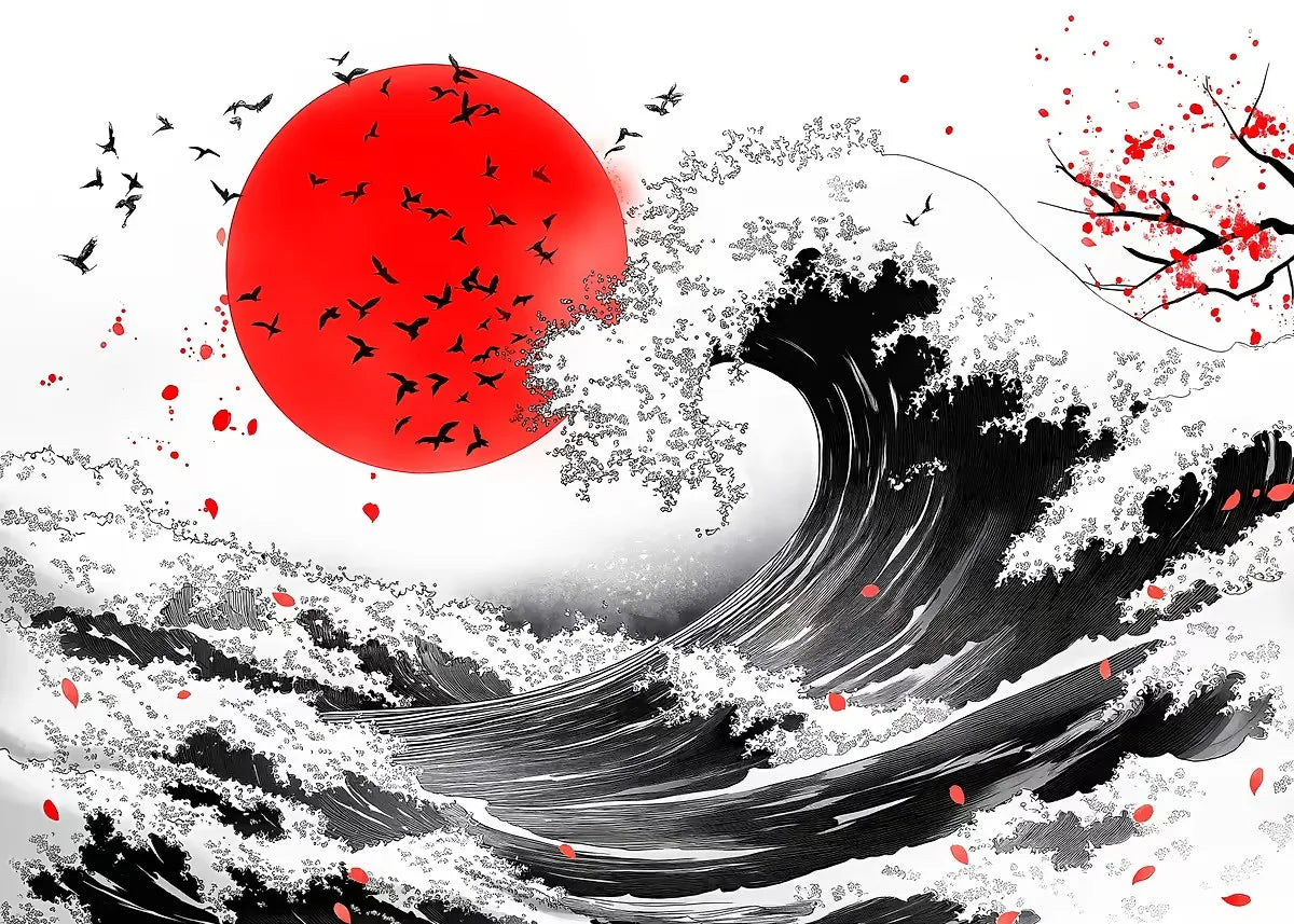 Poster Japon Couleurs Traditionnelles Vagues