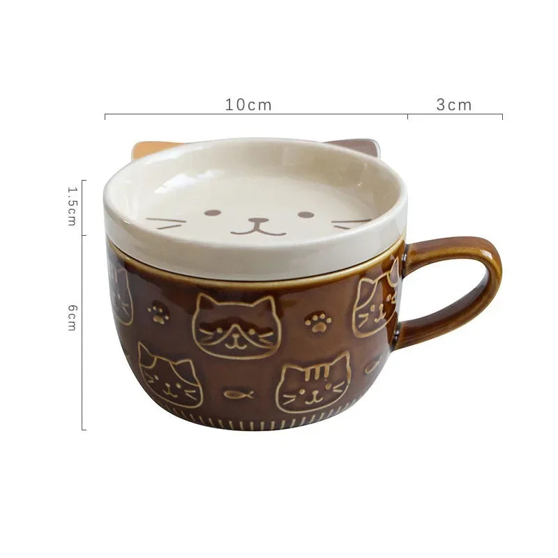 Tasse Kawaii céramique chat marron