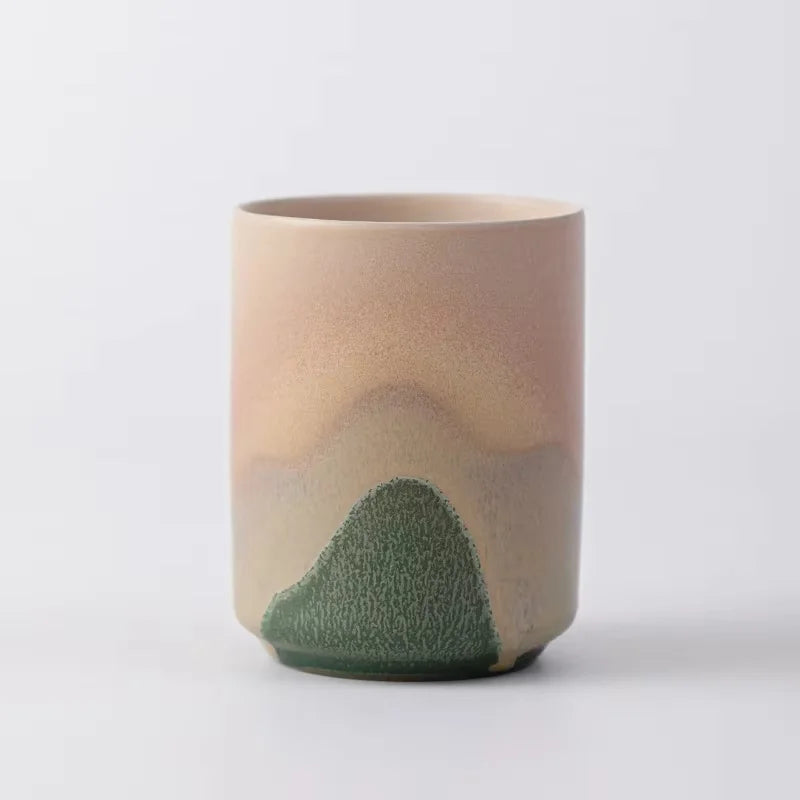 Tasse en Gres Style Japonais vert et rose
