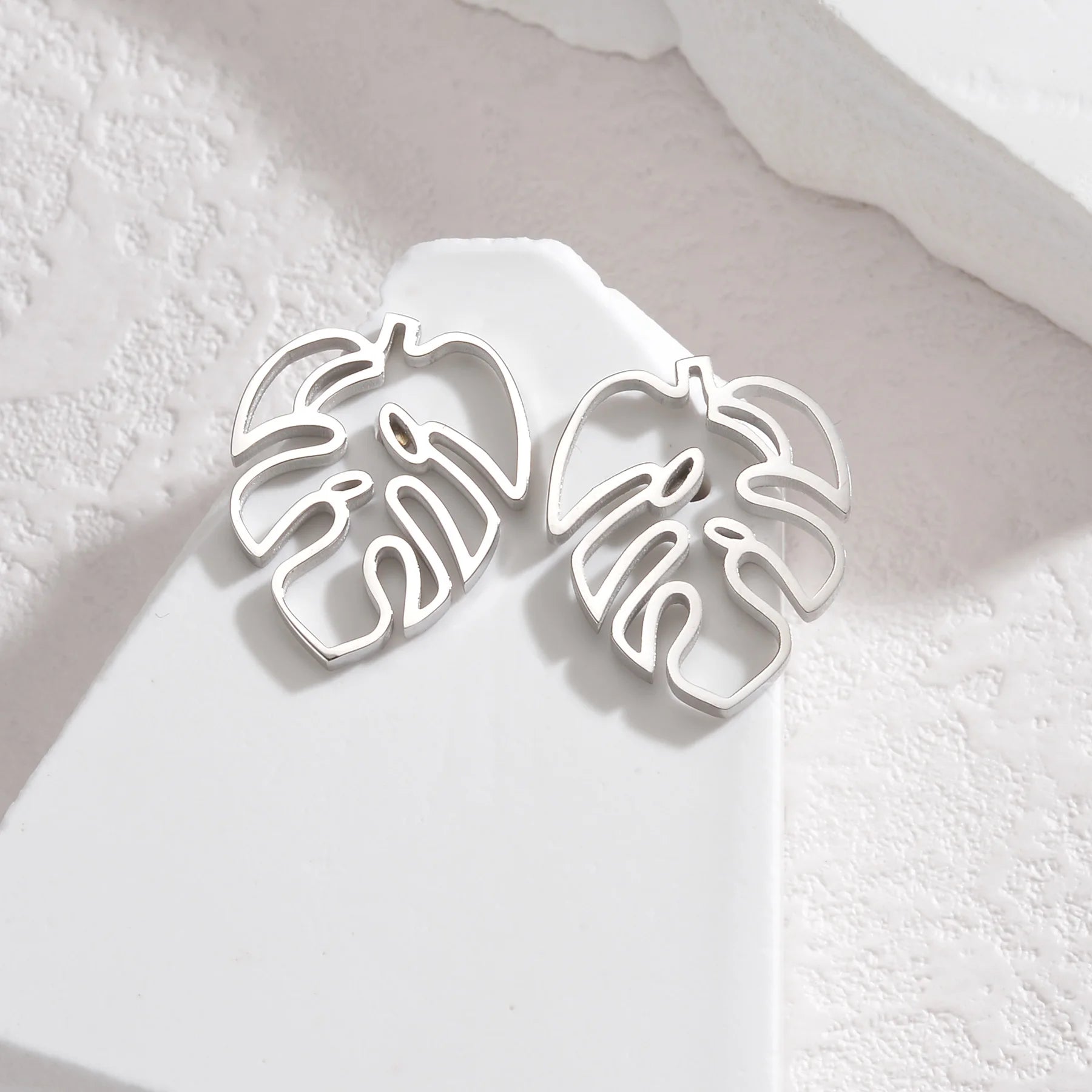 Boucles D'oreilles Kawaii Feuilles argentee