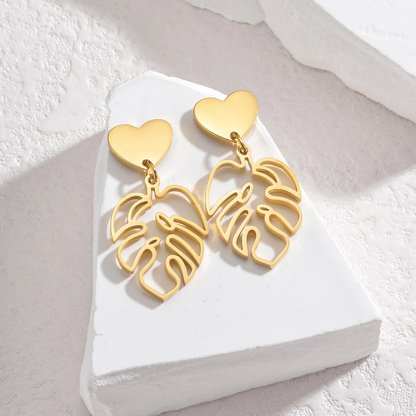 Boucles D'oreilles Kawaii Feuilles dore et coeur