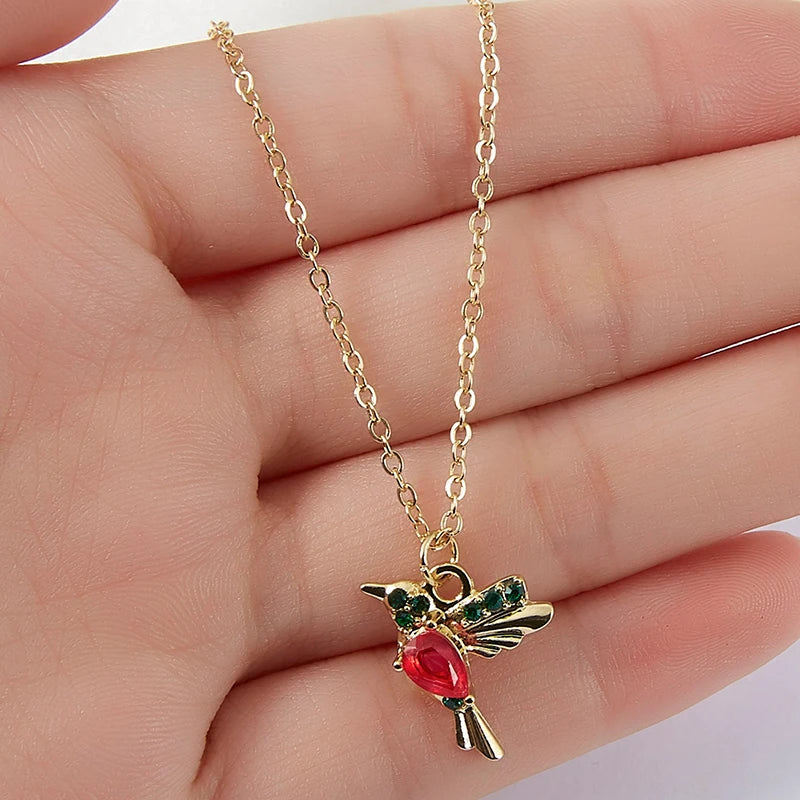 Collier Kawaii Colibri et pierre rouge
