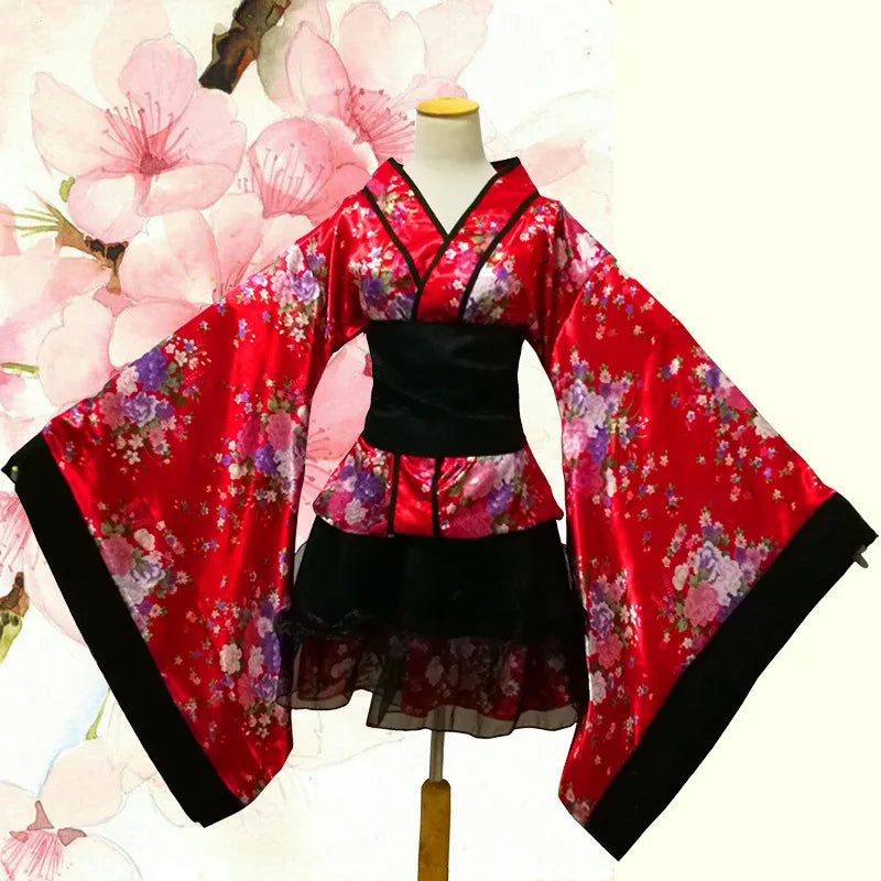 Yukata Court En Soie  Rouge