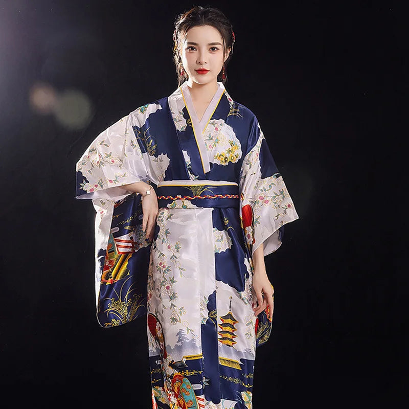 Kimono Traditionnel bleu marine et blanc