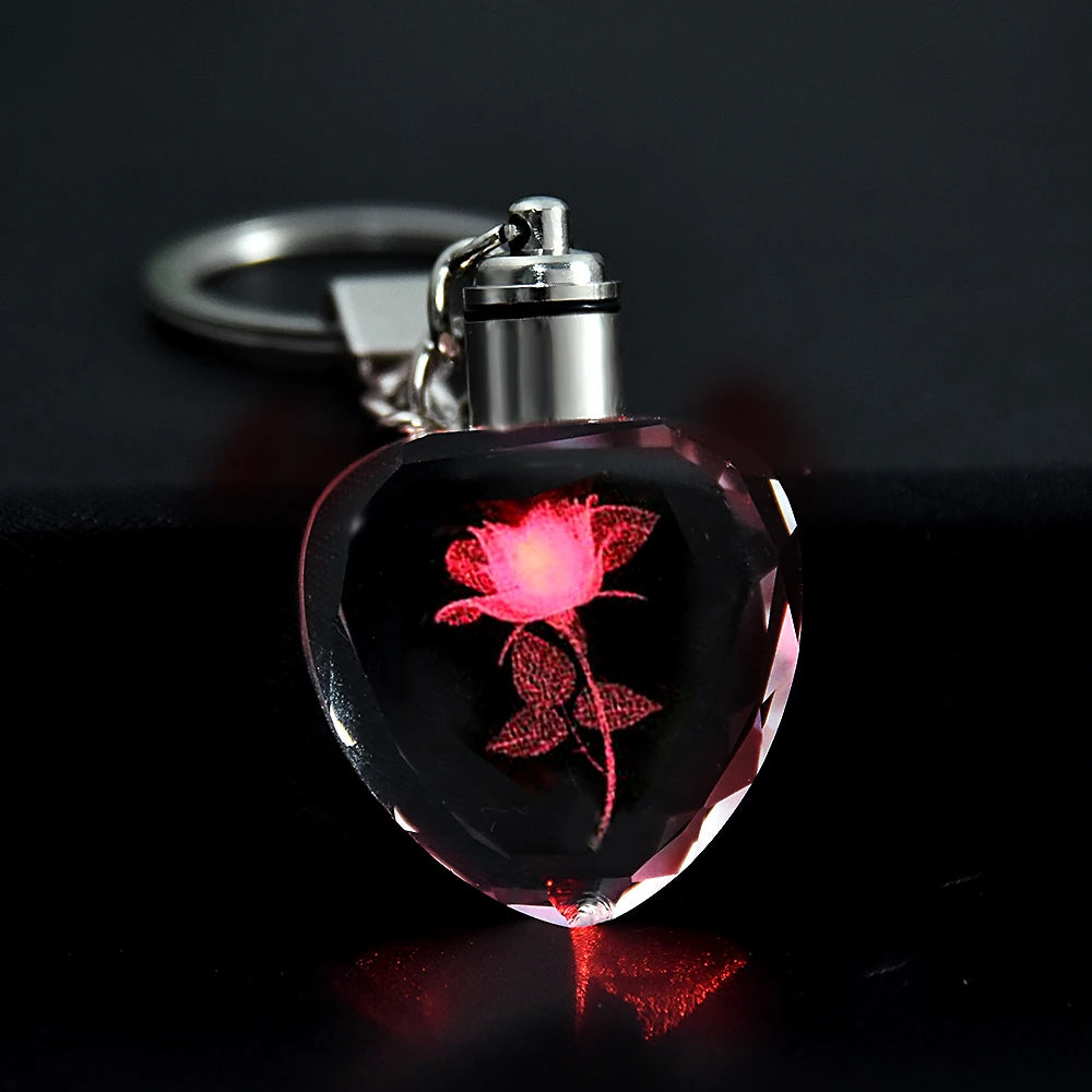 Porte cle Kawaii LED Rouge avec rose