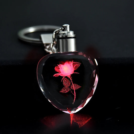 Porte cle Kawaii LED Rouge avec rose