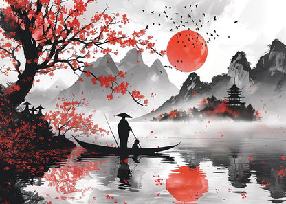 Poster Japon Couleurs Traditionnelles Pirogue