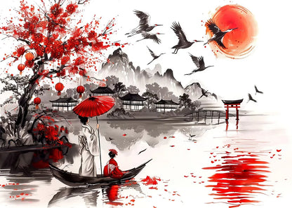 Poster Japon Couleurs Traditionnelles cigognes
