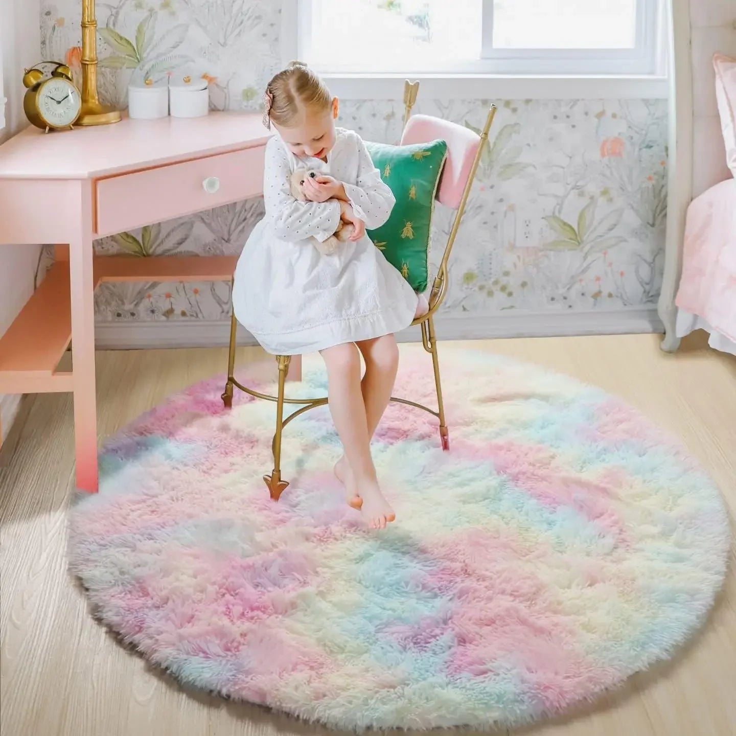 Tapis Kawaii circulaire multicolore