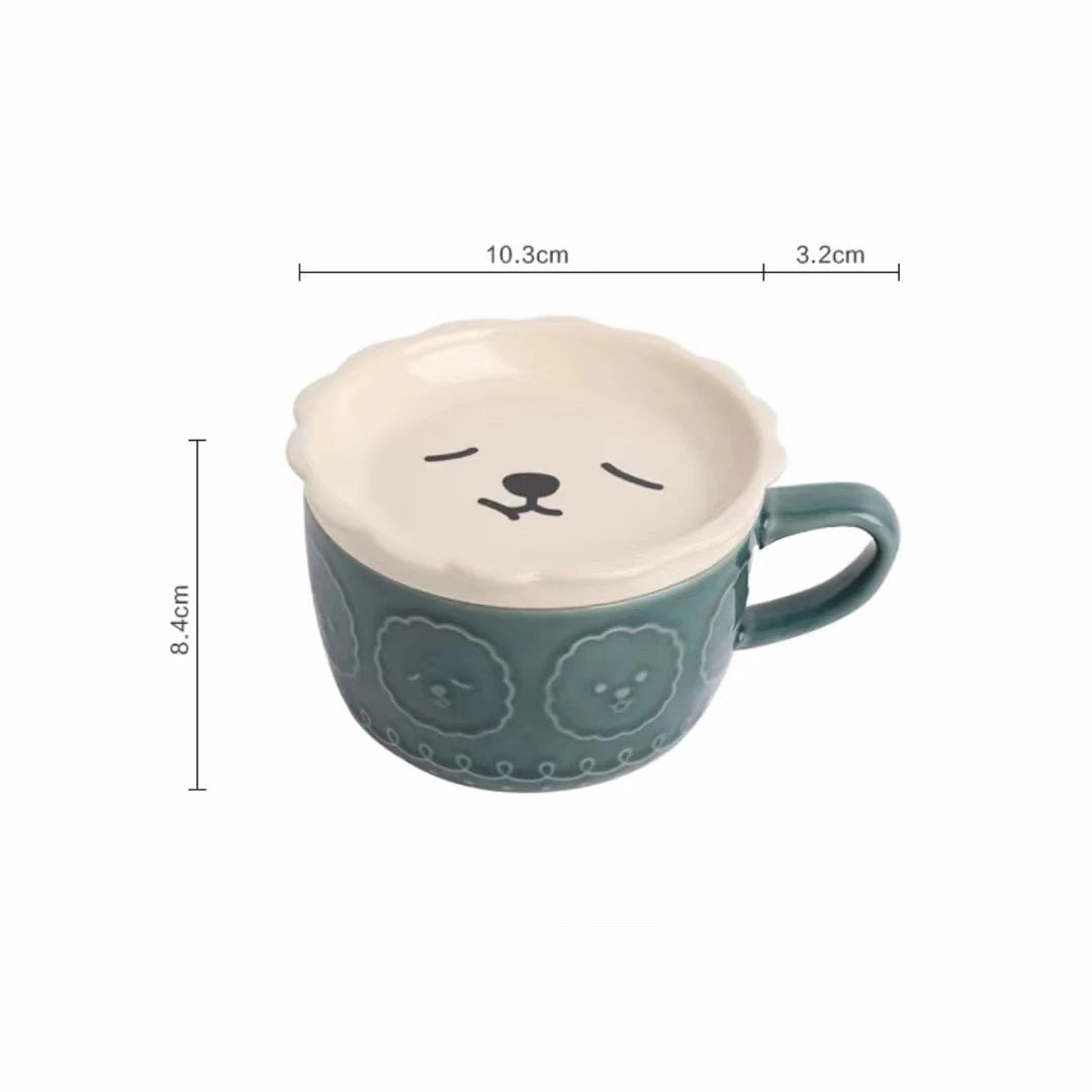 Tasse Kawaii ceramique mouton bleu-vert et blanc