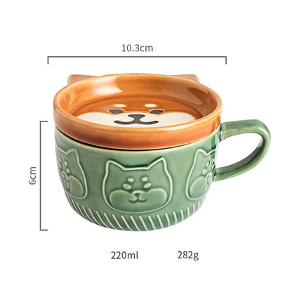 Tasse Kawaii ceramique vert et marron