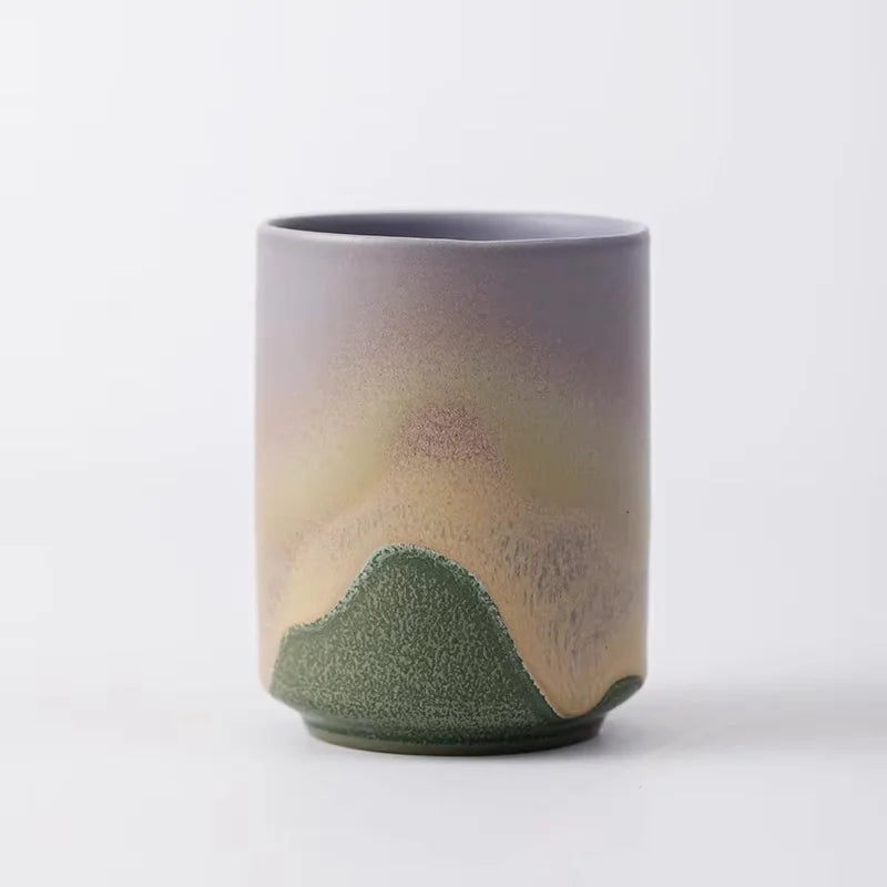 Tasse en Gres Style Japonais beige et vert