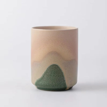 Tasse en Gres Style Japonais vert et rose