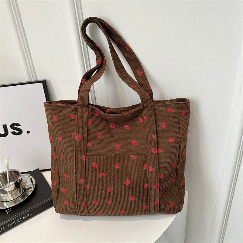 Tote Bag Kawaii marron et fraises