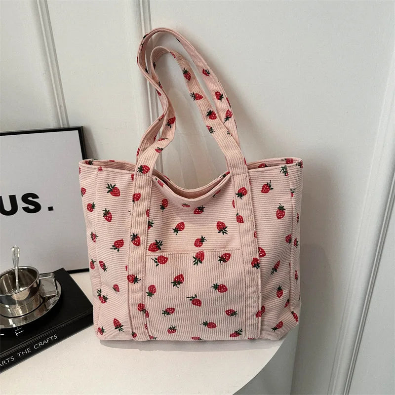 Tote Bag Kawaii rose et fraises