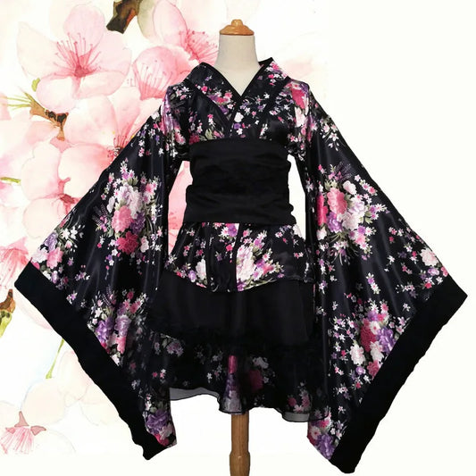Yukata Court En Soie noir