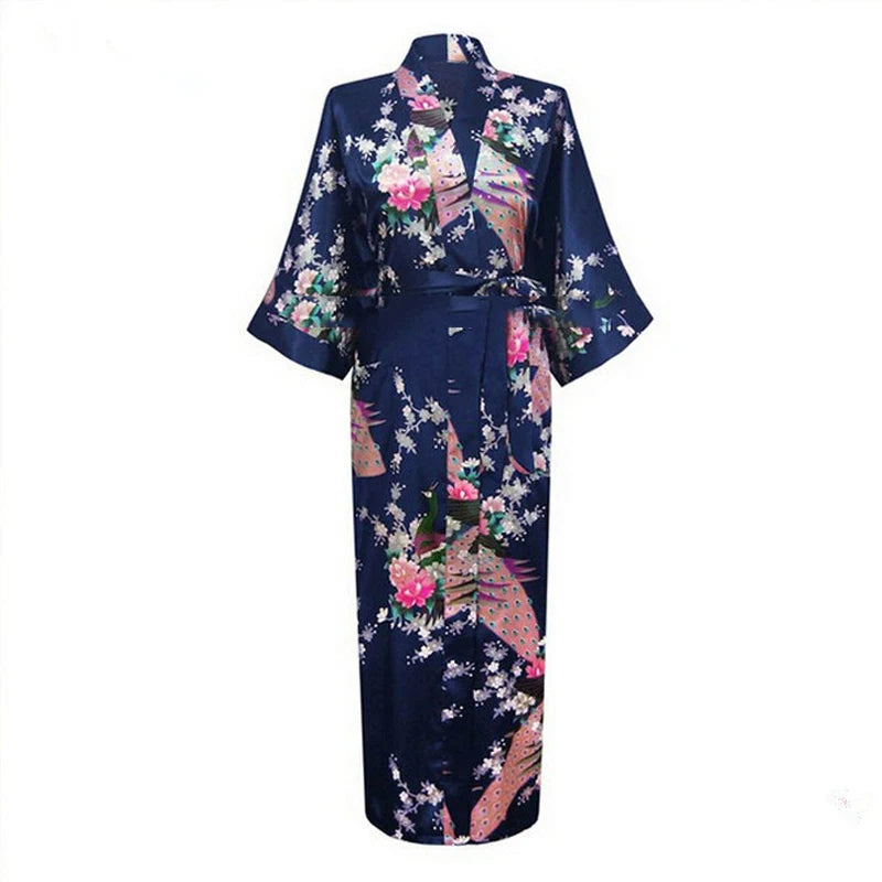 Yukata Kawaii en Satin bleu marine